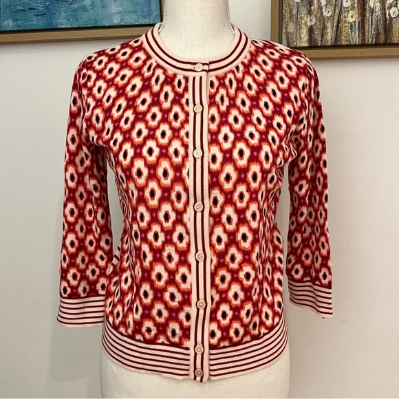 NWT KATE SPADE Posy Ikat Cardigan Red Chestnut Cardigan (Small) - Picture 3 of 9